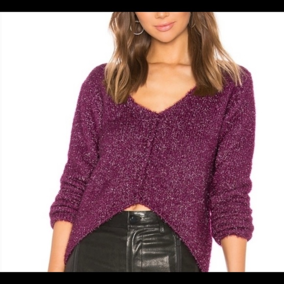NWT LOVERS + FRIENDS •Gerona Magenta Glitter Sweater - Picture 3 of 8